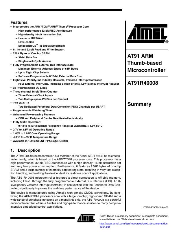 AT91R40008-66AI Microchip Technology — datasheet