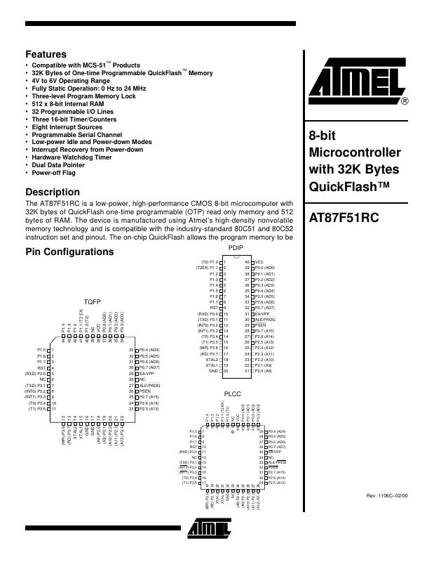 AT87F51RC-24PC Microchip Technology — datasheet