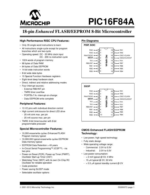 PIC16F84A-04/SO Microchip Technology — datasheet