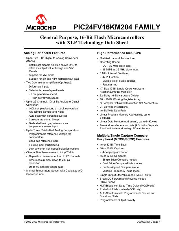 PIC24F16KM204-E/ML Microchip Technology — datasheet