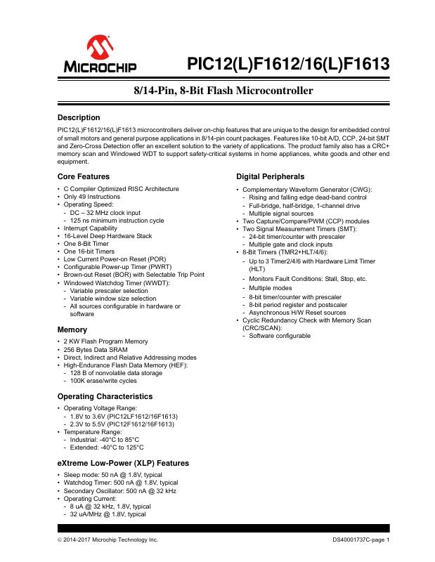 PIC12F1612T-I/MF Microchip Technology — datasheet
