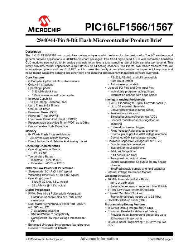 PIC16LF1566T-I/MV Microchip Technology — datasheet