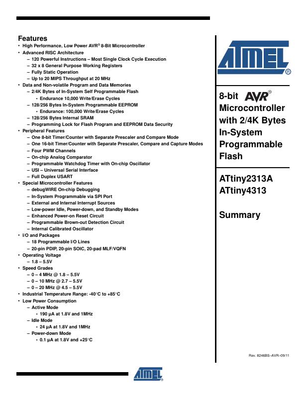 ATTINY2313A-MUR Microchip Technology — datasheet
