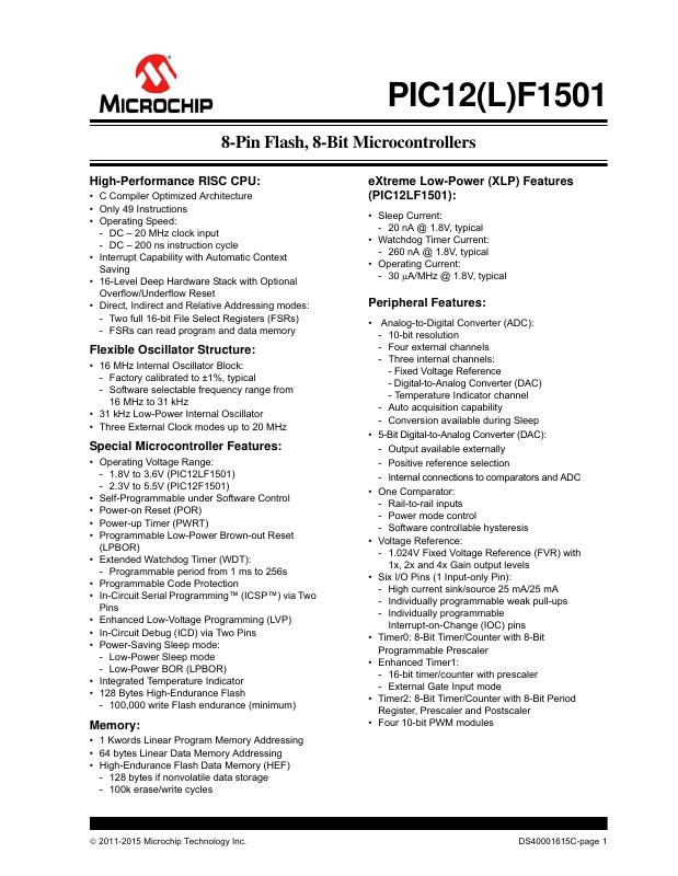 PIC12F1501T-I/SN Microchip Technology — datasheet