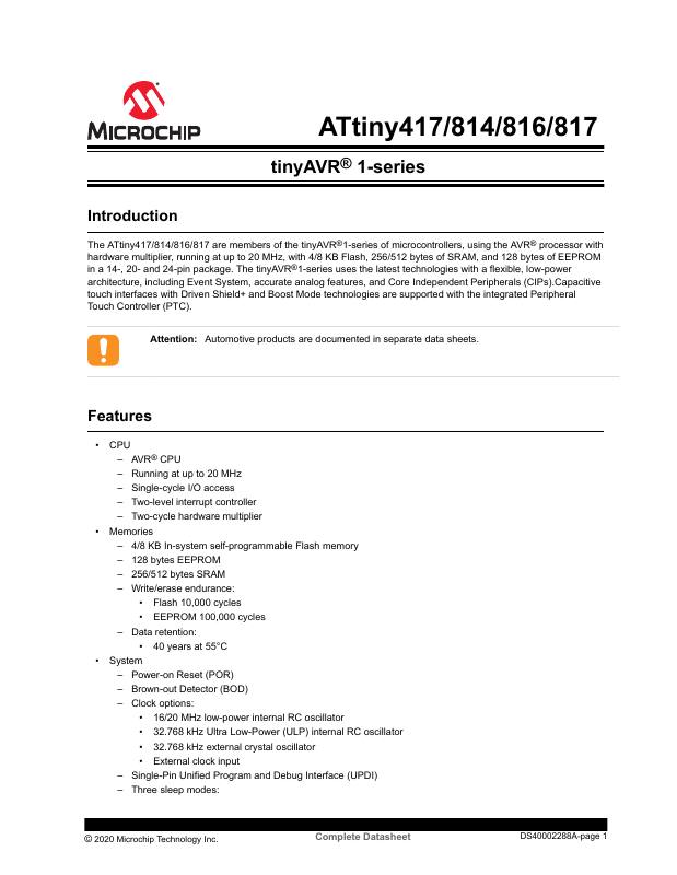ATTINY816-SFR Microchip Technology — datasheet