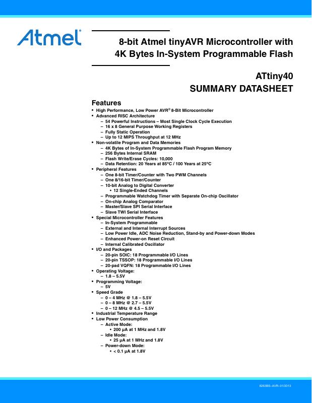ATTINY40-XUR Microchip Technology — datasheet