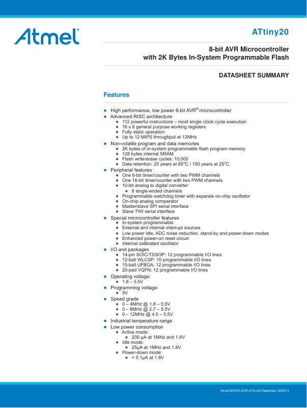 ATTINY20-XU Microchip Technology — datasheet