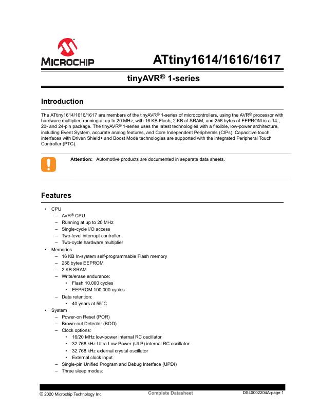 ATTINY1616-SNR Microchip Technology — datasheet