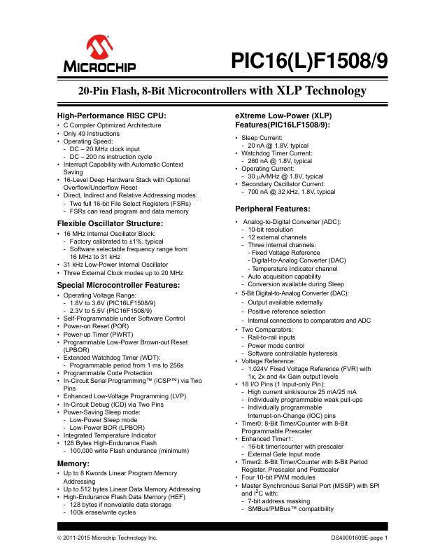 PIC16LF1509-I/SO Microchip Technology — datasheet