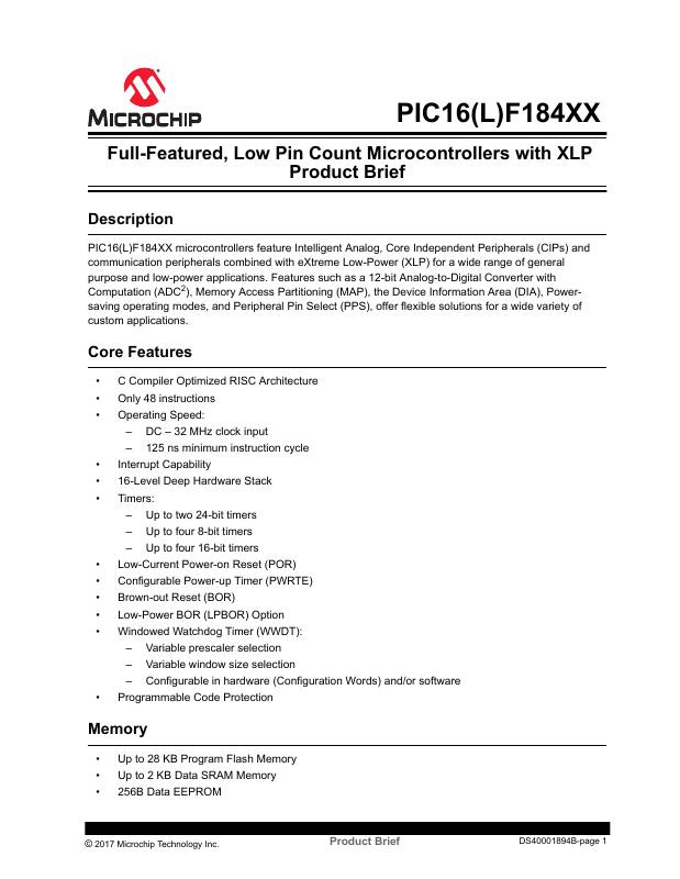 PIC16F18424-E/P Microchip Technology — datasheet