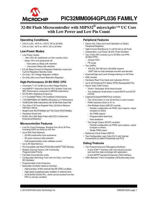 PIC32MM0016GPL020-E/SS Microchip Technology — datasheet