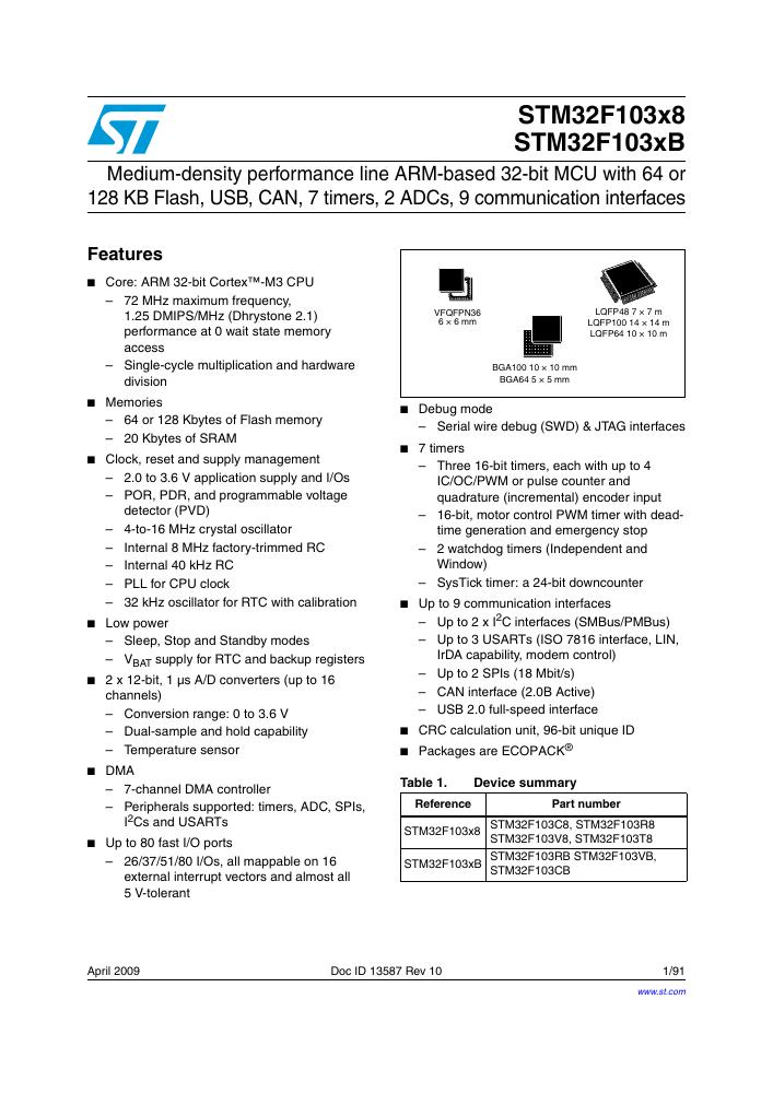 STM32F103RBT6 STMicroelectronics — datasheet